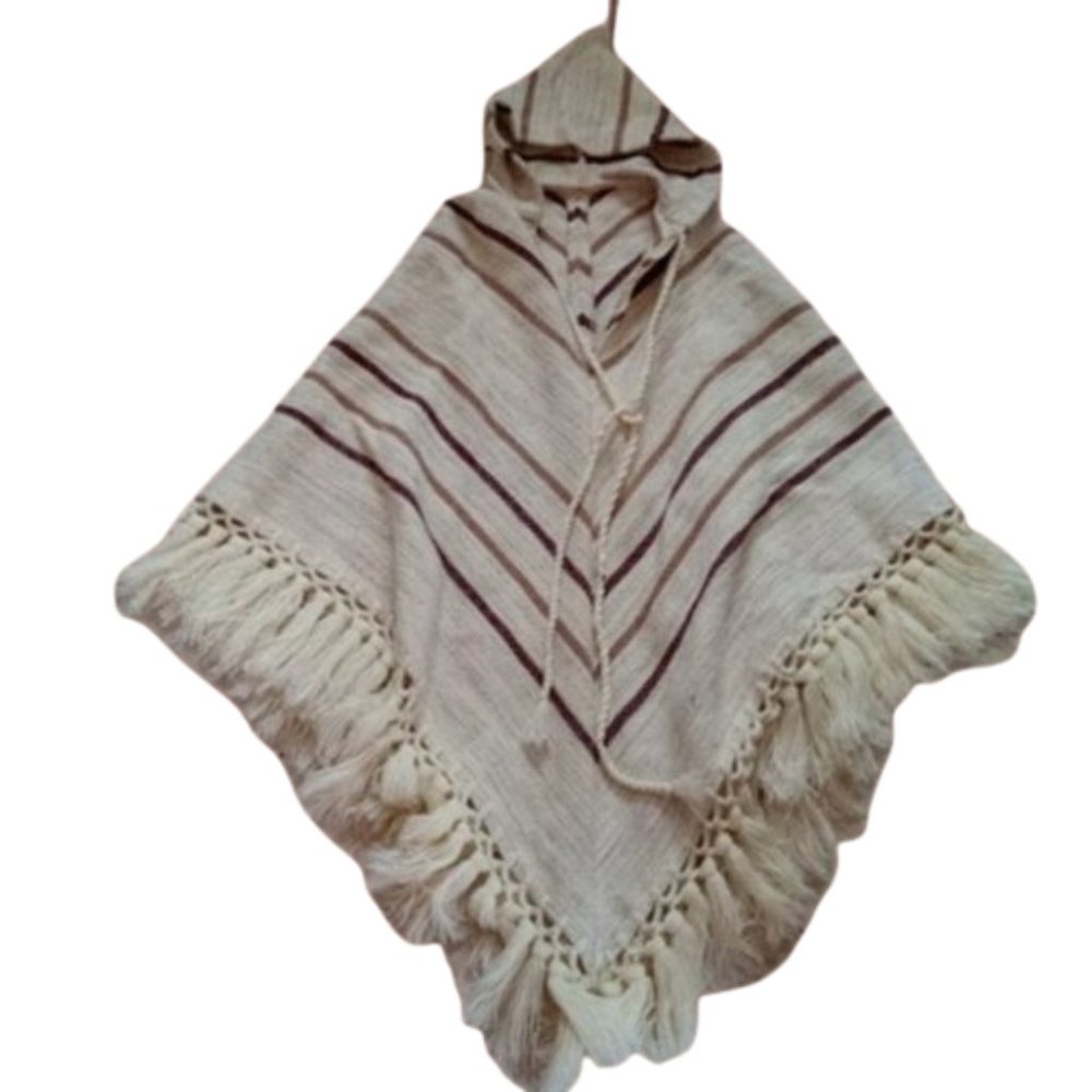 Beige Brown Crème Heavy Knit Hooded Poncho